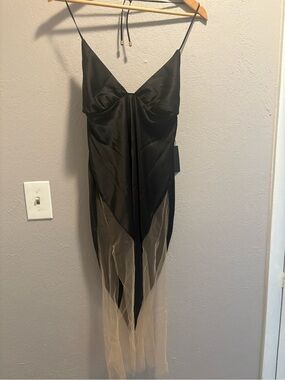 Strapless Black to Ivory Ombre Sheer-Hem Slip Dress